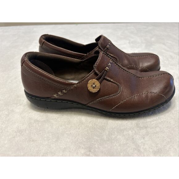 Clarks Unstructured Women's Shoes 8.5 M Loop Brown Leather Slip-On Loafers - Picture 1 of 8